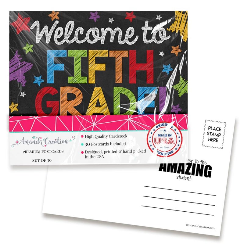 Amanda Creation Welcome To 5th Grade Colorful Chalkboard Themed Blank Postcards For Teachers To Send To Students, 4"x6" Fill In Notecards by AmandaCreation (30) - Image 1